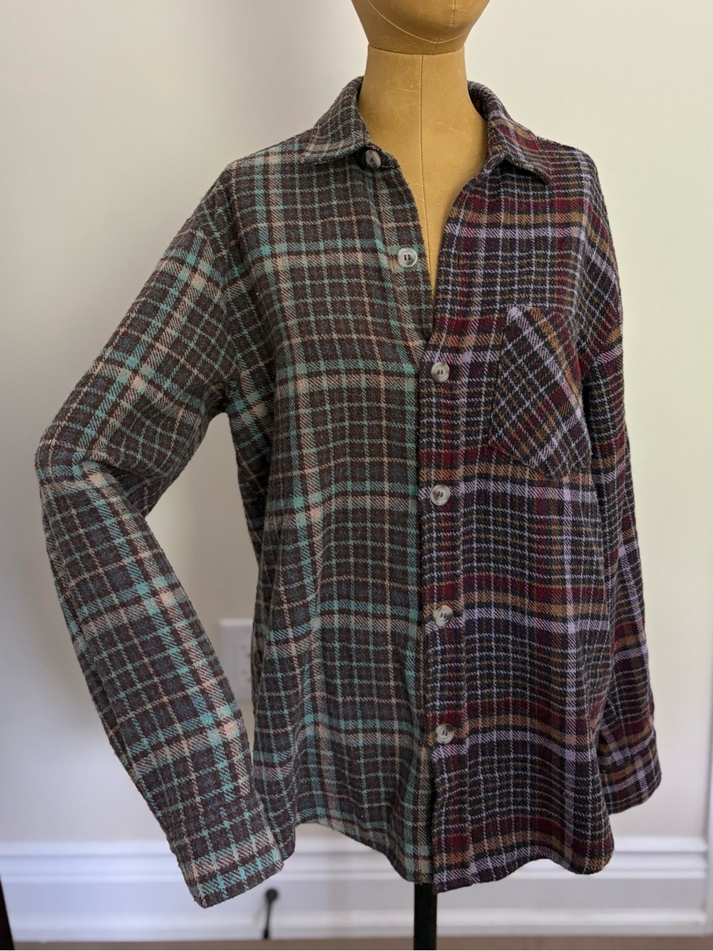 Pull&Bear Multi-Color Plaid Shacket with Teal Accents